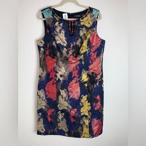 Ellen Tracy: Dazzle in Elegance: Shimmering Beaded Dress with V-Neck Delight.